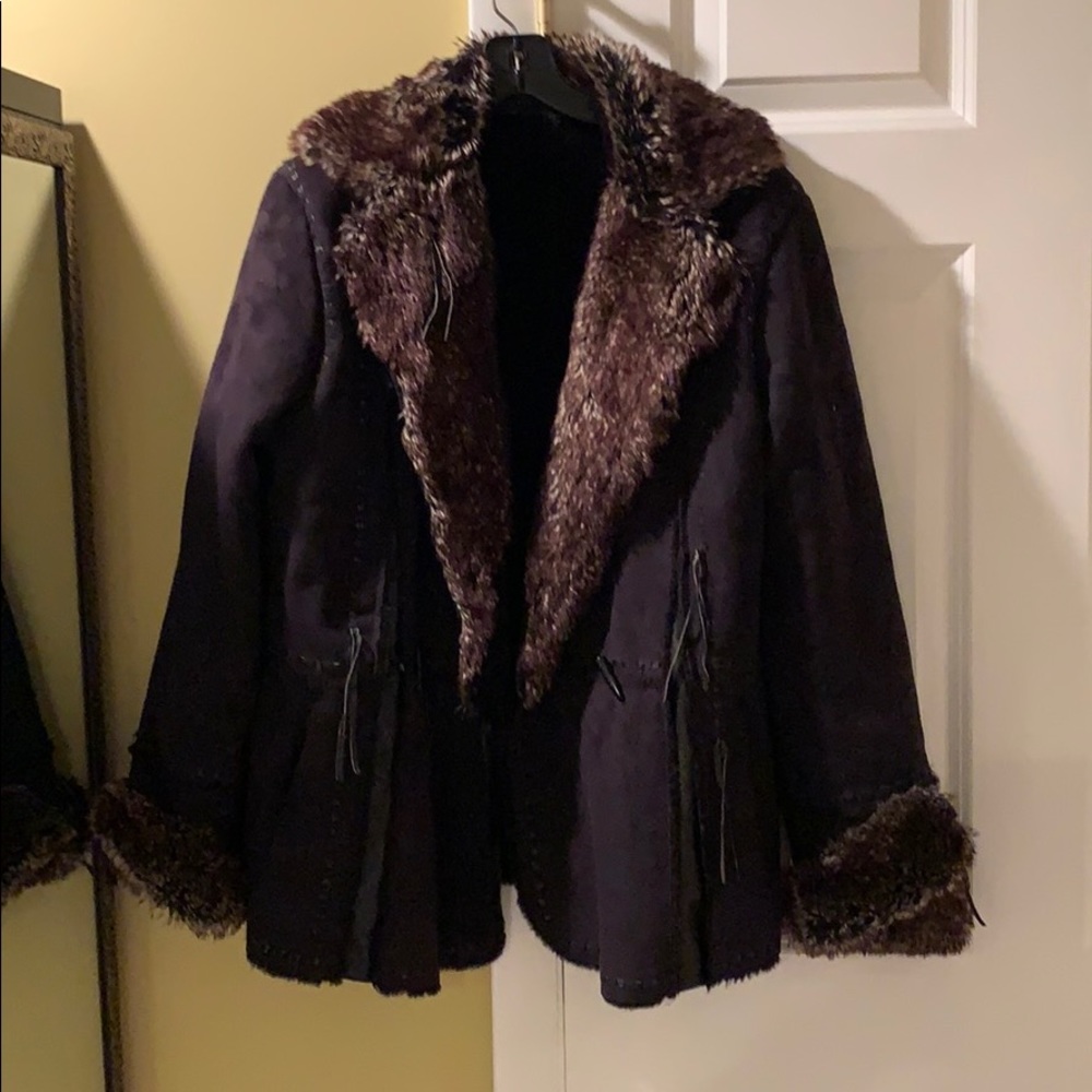Suede fur collar coat